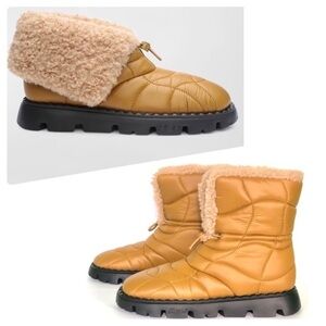 ASH Women's Quilted Faux Shearling Winter Booties Golden Brown Versatile NWT